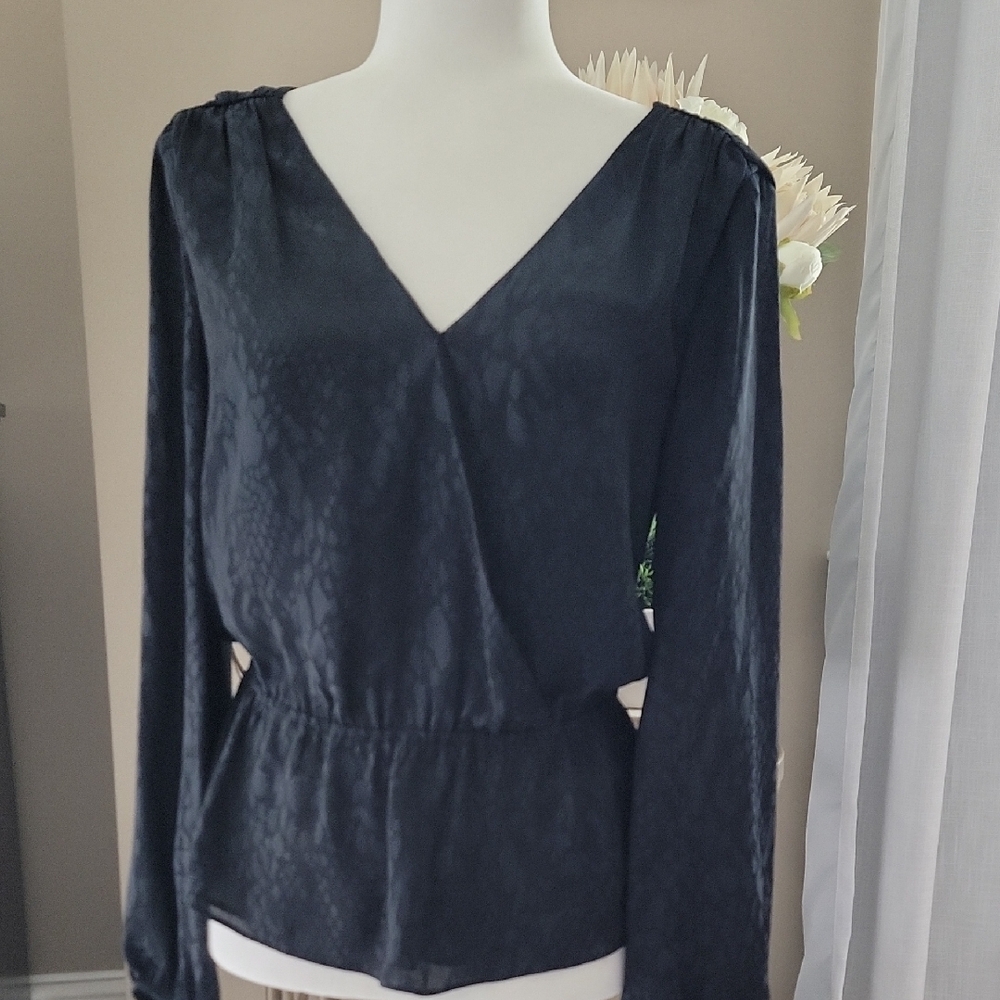 Banana Republic Elegant Black & Blue V-Neck Peplum Blouse